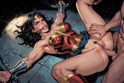 1boy 1girls ai_generated black_hair dc dc_comics defeated defeated_heroine long_hair rape restrained restrained_arms spread_legs superhero superheroine tagme themysciran wonder_woman wonder_woman_(series)
