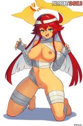 breasts green_eyes guilty_gear guilty_gear_strive halloween halo jack-o'_valentine mummy nipples red_hair smgold uncensored vagina