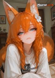 1girl 1girls ai_generated blue_eyes blush blushing female fox fox_ears fox_girl fox_tail glubbable haart_ai long_hair medium_breasts orange_hair redhead skinny slim_waist tagme tail vtuber