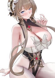 1girls artist_request breasts female female_focus female_only genshin_impact large_breasts light-skinned_female light_skin looking_at_viewer sandrone_(genshin_impact) solo thick_thighs thighs white_background wide_hips