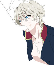 2boys aldnoah.zero blonde_hair blue_eyes fellatio male male_focus multiple_boys short_hair simple_background slaine_troyard white_background yaoi