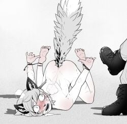 arms_held_back blush boyfriend_to_death drooling fox_boy fox_ears fox_tail on_floor panting ren_hana scared_expression tears tied_up
