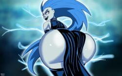 1girls 2018 ass bent_over big_ass blue_hair dat_ass dc dc_comics dcau female female_only livewire looking_back milf raftyverse smile solo superman:_the_animated_series superman_(series)