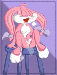 anthro babs_bunny bow breasts buckteeth closed_eyes dam_(artist) female fur lagomorph mammal masturbation nipples open_mouth panties pink_fur pussy pussy_juice rabbit sitting solo spread_pussy spreading teeth tiny_toon_adventures underwear warner_brothers