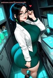 1girl ai_generated big_ass big_breasts brunnette dreamcoreai dreamcoreart glasses green_eyes labcoat thick_thighs turtleneck valorant viper_(valorant) wide_hips