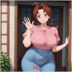 1girl 1girls ai ai_assisted ai_generated big_breasts brown_hair commission commission_art delia_ketchum delia_ketchum_(pokemon) high_resolution highres large_breasts looking_at_viewer mature_body mature_female mature_woman milf mommy mother outdoors patreon pokemon voluptuous voluptuous_female voluptuous_milf yametastudio