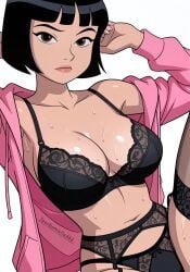 1girls ai_generated asian_female ben_10 ben_10_alien_force ben_10_omniverse ben_10_ultimate_alien big_breasts bra breasts breasts_out cartoon_network female female_only handjob japanese jeanbombila666 julie_yamamoto julie_yamamoto_(omniverse) lingerie lingerie_bra lingerie_panties nipples peace_sign sexy sexy_pose