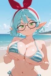 ai_generated big_boobs big_breasts big_tits bikini blue_hair blue_striped_bikini blue_stripes boobs breast_grab breasts elf elf_ears elf_female elf_girl fondling fondling_breast fondling_breasts fondling_own_breast fondling_self grabbing_breasts grabbing_own_breast green_eyes indie_virtual_youtuber keisha_callie large_boobs large_breasts large_tits sexy string_bikini striped_bikini tits titties vtuber