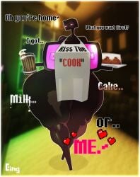 1girls alternate_version_available apron apron_only areolae barefoot black_body breasts cake eing enderman enderwoman female female_only full_body heart hearts holding holding_cake holding_mug huge_breasts milk minecraft mug nipples solo solo_female voluptuous voluptuous_female
