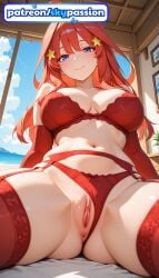 1girls 2026 ai_assisted ai_generated anime boobs breasts bust female_genitalia garter_belt genitals go-toubun_no_hanayome hair_ornament hi_res high_quality high_resolution highres indoors long_hair nakano_itsuki navel patreon patreon_username pussy saint_quartz_(fate) sky skypassion solo stable_diffusion star_hair_ornament star_pasties starfish the_quintessential_quintuplets thighhighs tits uncensored uncensored_pussy uncensored_vagina watermark