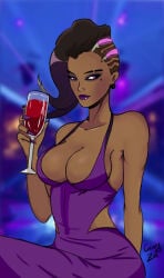 1girls 2017 beauty_mark big_breasts blizzard_entertainment breasts cleavage dark-skinned_female dark_skin female latina overwatch solo sombra tagme_(artist)