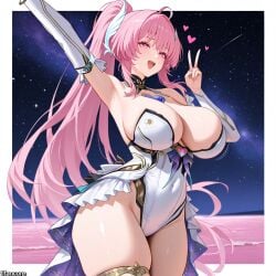 (titancore) aemeath_(wuthering_waves) ai_generated bouncing_breasts curvy_figure cute_dress cute_girl cybernetics detached_sleeves female hair_ornament huge_breasts long_hair my_lady pink_eyes pink_hair ponytail revealing_body thick_thighs video_game_character wuthering_waves