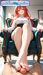 1girls 2026 ai_assisted ai_generated anime curtains feet go-toubun_no_hanayome hair_ornament hetero hi_res high_quality high_resolution highres indoors nakano_itsuki patreon patreon_username skypassion stable_diffusion star_hair_ornament the_quintessential_quintuplets toes watermark window