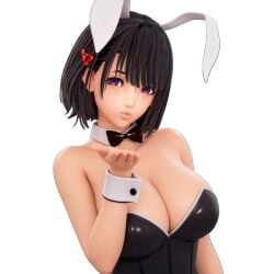 1girl 3d alternate_breast_size animal_ears bangs black_background black_bowtie black_bunny_suit black_hair black_leotard blowing_kiss bob_cut bunny_ears bunny_suit cleavage collarbone deep_cleavage gigantic_breasts glossy_skin hand_to_mouth huge_breasts kiss latex lin_lee_koo looking_at_viewer moist_skin nintendo ninzer oppai_loli playboy_bunny purple_eyes rabbit_ears red_hairclip seductive_smile shiny_clothes shiny_skin short_hair solo sweat underboob upper_body white_bunny_ears white_collar white_cuffs wrist_cuffs xenoblade_(series) xenoblade_chronicles_x