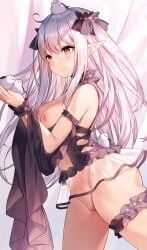 1girls ass bird breasts breasts_out cameltoe clothed dress elf elf_ears elf_female elf_girl exposed_breasts female female_only gray_hair hair_ornament hair_ribbon highres long_hair medium_breasts nipples open_clothes original panties pointy_ears pussy solo solo_female sora_72-iro straight_hair thigh_strap torn_clothes uncensored