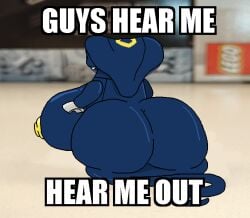 behind_view big_breasts big_butt blue_body breasts bubble_butt butt english_text fangs female from_behind glistening image_macro impact_(font) lego lego_minifigure long_tail looking_away markings meme ninjago nipples repeated_text reptile scalie serpentine_(ninjago) shaded simple_shading skales_(ninjago) snake snake_hood solo tail teeth text thicc thick_ass thick_butt thick_thighs threemoons toy yellow_markings yellow_pattern