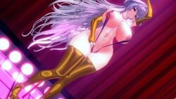 1girls alternate_costume areolae armwear big_breasts cleavage fate/grand_order fate_(series) high_heels lady_avalon_(fate) legwear necklace nipples_visible_through_clothing one-piece_swimsuit paracetamolkoi stage thick_thighs voluptuous voluptuous_female white_hair