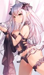 1girls ass bird breasts cameltoe clothed dress elf elf_ears elf_female elf_girl female female_only gray_hair hair_ornament hair_ribbon highres long_hair medium_breasts original panties pointy_ears solo solo_female sora_72-iro straight_hair thigh_strap torn_clothes