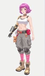 ai ai_art ai_generated alixx_nswf beatrix_(mobile_legends) blue_eyes mechanical_arm medium_breasts mlbb mobile_legends mobile_legends:_bang_bang pink_hair sexy standing triangle_earrings