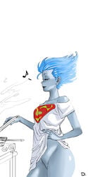 1girls blue_skin bottomless breasts d1975 dc dc_comics dcau female female_only livewire morning_after naked_shirt smile solo superman:_the_animated_series superman_(series)