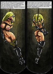 1girl 1girls artist_request ball_gag blonde comic elf execution female female_elf female_only gagged latex long_gloves magic_transformation snuff sorceress thigh_highs transformation