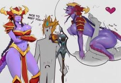 ai_art ai_assisted ai_generated aisei braided_ponytail comic_page comics cowgirl cowgirl_position dragon_girl dragon_horns dragon_humanoid dragon_tail funny funny_face instant instant_erection jarvan_lightshield_iv league_of_legends league_of_legends:_wild_rift meme_attire meme_reference purple_body purple_hair riding riding_cock shyvana thinking thinking_about_sex thinking_cloud