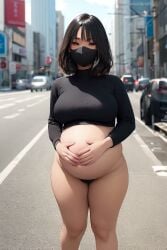 ai_generated asian asian_female black_hair black_mask cheesecake female female_only instagram internet_celebrity kitsunee.__ large_breasts nipples thick_thighs tiktok youtube