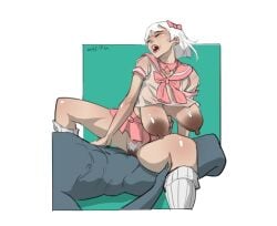 69_(artist) gilf granny grey_hair kawaii maid marshviolet8 old_woman pubes pussy wrinkles younger_penetrating_older