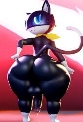 1boy absurd_res ai_generated anthro ass atlus backsack balls bandana big_ass big_butt black_body black_fur blue_eyes bodily_fluids clothing cum dipstick_tail domestic_cat erection felid feline felis femboy fur genital_fluids genitals hellsonger hi_res huge_ass huge_butt humanoid_genitalia humanoid_penis large_ass looking_at_viewer looking_back male male_only mammal markings mask megami_tensei megami_tensei_persona morgana_(persona) multicolored_tail penis persona persona_5 raised_tail simple_background smile solo tail_markings teapot_(body_type) thick_thighs white_body white_fur wide_hips