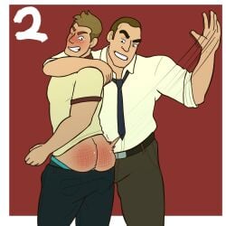 2boys blush gay gay_male kinktober kinktober_2021 male_only no_visible_genitalia pants_down q-force rick_buck spanked_butt spanking steve_maryweather tvfish-art