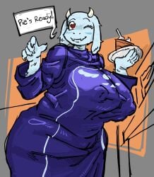 1girls blankate breasts_on_glass goat huge_breasts nipple_bulge tagme toriel undertale undertale_(series)