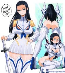 1girls 2020s 2024 ass blush breasts elpipe3000 english_text female female_only kill_la_kill kiryuuin_satsuki_(cosplay) nico_robin one_piece text