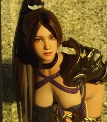 bending_over breasts breasts breasts isabella_valentine_(cosplay) looking_at_viewer mai_shiranui presenting_cleavage