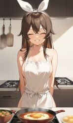 ai_generated amber_(genshin_impact) apron apron_only cooking female genshin_impact naked_apron