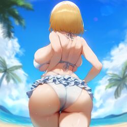 ai_generated ameanon ass backboob beach big_ass big_breasts bikini blonde_hair breasts frilled_bikini from_behind hololive hololive_english hololive_myth huge_breasts large_ass large_breasts mommy thick_thighs virtual_youtuber vtuber watson_amelia