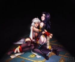 adepta_sororitas black_hair blue_eyes bondage imperium_of_man looking_at_viewer purity_seal sister_of_battle warhammer_(franchise) warhammer_40k white_hair zliva