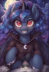 above_average_crotchboobs ai_generated alicorn bat_pony bat_wings blue_body blue_hair crotchboobs crown equine equine_anus equine_pussy female female_focus female_on_top feral feral_on_feral feral_penetrated feral_penetrating friendship_is_magic gray_fur hooves leather_clothing male moon my_little_pony nipples penetration penis_in_pussy pony pony_ears princess_luna_(mlp) red_eyes sex sparkling_hair vampire_costume