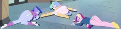 ass blue_hair blue_shirt blue_skin blue_skinned_female blue_skirt dean_cadance equestria_girls friendship_is_magic gmaplay green_hair hallway laying_on_floor my_little_pony my_little_pony_friendship_is_magic pink_hair pink_skin pink_skinned_female princess_cadance_(mlp) princess_celestia_(mlp) princess_luna_(mlp) principal_celestia purple_shirt purple_socks sleeping teal_skirt vice_principal_luna white-skinned_female white_heels white_panties white_skin white_skinned_female yellow_boots yellow_heels yellow_shirt