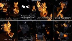 3boys 3d ass bink_(binkedinked) binkedinked camping dialogue english_text forest furry gay monster onomatopoeia penis roblox robloxian scribles_(binkedinked) tagme text