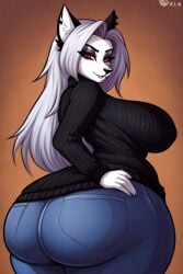 ai_generated ass_bigger_than_head big_ass big_breasts big_butt blue_jeans breasts_bigger_than_head helluva_boss hourglass_figure huge_breasts loona_(helluva_boss) milf tagme