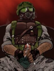 1boy 2d 2d_(artwork) 2d_artwork adrian_shephard arm_hair armor artist_request breath camo closed_eyes clothed fingerless_gloves fluids garden_warrior gas_mask gearbox_software gloves hairy_arms half-life half-life_(series) half-life_opposing_force helmet jerking_off light-skinned_male light_skin looking_pleasured male male_masturbation male_only masked masked_male masturbation military_uniform penis penis_out precum sleeves_rolled_up solo solo_male steamy_breath two-handed_masturbation underwear valve