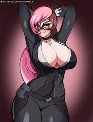 1girls black_cat_(cosplay) bodysuit breasts choker cosplay female female_only hi_res hyperrxgue large_breasts light-skinned_female light_skin looking_at_viewer marvel marvel_comics mask multicolored_hair neo_(rwby) rwby solo spider-man_(series) wide_hips