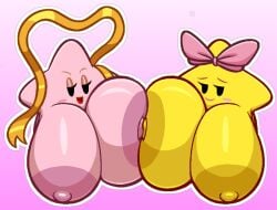 2girls ball_with_hyper_features gigantic_breasts huge_breasts mamar mario_(series) misstar paper_mario small_but_busty star