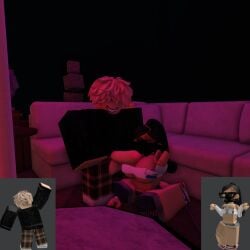 1boy 1girls 3d balls big_breasts blowjob breasts catsulithr34 clothed cock_slap face_slapping penis_out roblox roblox_avatar robloxian self_upload tagme