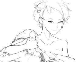 black_and_white handjob phi_(zero_escape) sketch white_hair zero_escape