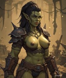 ai_generated armor artas9972 breasts female orc orc_(warcraft) orc_female solo solo_female warcraft world_of_warcraft