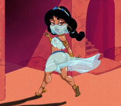 aladdin arabian_clothes ass big_ass big_nipples black_hair breasts disney disney_princess erect_nipples erection female female_only harem_outfit lawgick legs lipstick long_hair medium_breasts nipples no_one princess princess_jasmine red_eyes solo tan-skinned_female tan_skin thick_thighs thighs