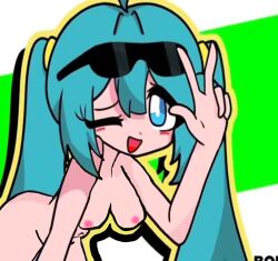 blue_eyes blue_hair breasts breasts doggy_style hatsune_miku no_vagina not_furry open_mouth tits_out without_clothes without_panties without_underwear