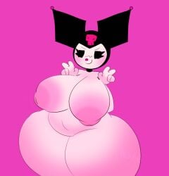 1girls anthro areolae big_areola headgear kuromi large_ass large_breasts onegai_my_melody peace_sign pink_nipples pink_nose prekupre sanrio self_upload smug smug_face thick_legs thick_thighs white_body white_fur