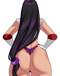 1girls ass ass_focus back_view big_ass bishoujo_senshi_sailor_moon black_hair female female_only gloves hands_on_hips jakuson_z large_ass light-skinned_female light_skin long_hair looking_away panties purple_hair sailor_mars solo thighs white_background wide_hips